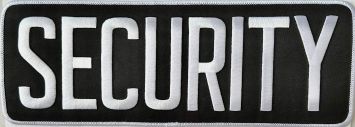 SECURITY BACK PATCH - WHITE ON BLACK - SEW ON.